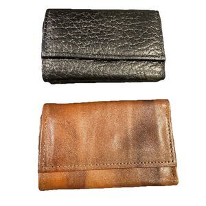 NEW Vintage Amity Key Case Holder w/5 Key Hooks Black & Tan Cowhide Leather (2)